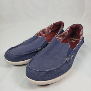 Crocs Walu Women’s 10 Navy Canvas Loafers Slip‑On Lightweight Casual Shoe